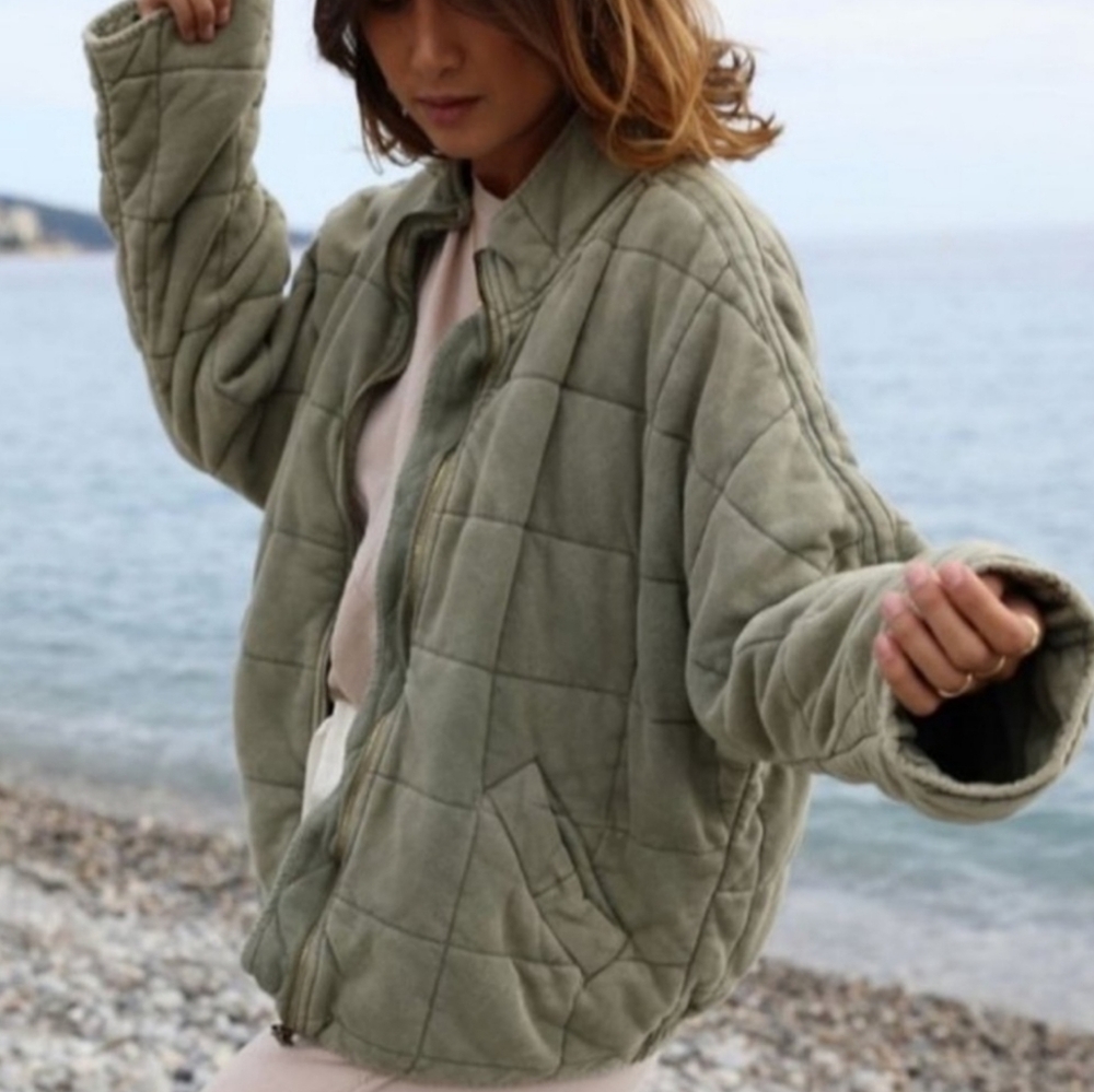 Free People Dolman Jacket Sage Quilted Cotton Bomber - Picture 5 of 16